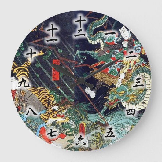 龍虎, 豊国 Drache u. Tiger, Toyokuni, Ukiyo-e Große Wanduhr (Vorderseite)