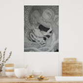 龍 dragon 水墨画 降り白龍 poster (Küche)