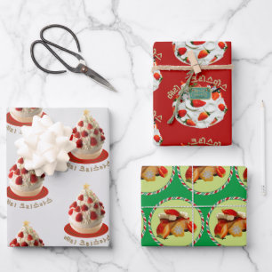 크 리 스 스 frohe Weihnachten Erdbeerkuchen Geschenkpapier Set