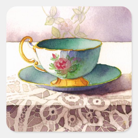 0001 Teacup on Lace Stickers (Vorderseite)