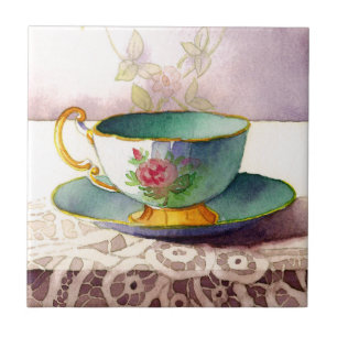 0001 Teacup on Lace Tile Fliese