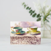 0001 Teacups on Lace Grußkarte Postkarte (Stehend Vorderseite)