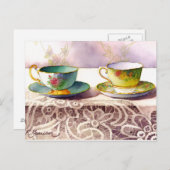 0001 Teacups on Lace Grußkarte Postkarte (Vorne/Hinten)