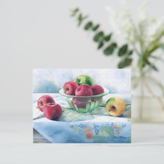 0002 Äpfel in grüner Glasschale Postkarte (Stehend Vorderseite)