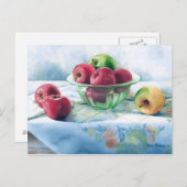 0002 Äpfel in grüner Glasschale Postkarte (Vorne/Hinten)