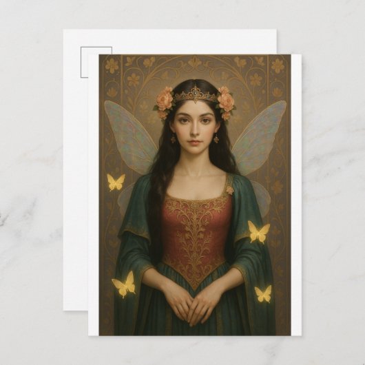001_A fairy princess in teal green and crimson. Postkarte (Vorne/Hinten)