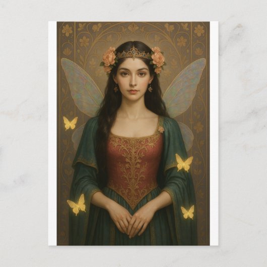 001_A fairy princess in teal green and crimson. Postkarte (Vorderseite)