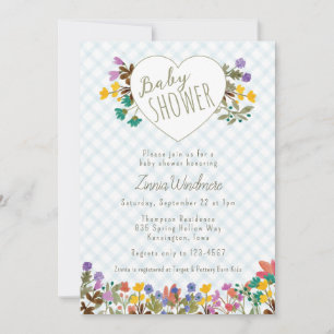 001 Himmel1 Gingham Garten Herz Blumen Baby-Party Einladung