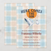 001 Himmel Wasserfarbe Karo Storch Boho Baby Showe Einladung (Vorne/Hinten)