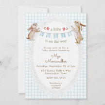 001 Himmelblauer Süßer Häschen Gingham Baby Shower