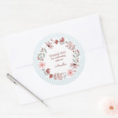 001 Himmelblauer Wildblumen-Bogenrahmen Gingham Runder Aufkleber (Umschlag)