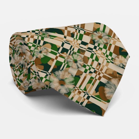 001 Karo Blume Muster Krawatte (Gerollt)