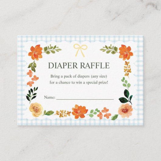 001 Sky Blue Gingham Baby Shower Diaper Raffle Begleitkarte (Vorderseite)