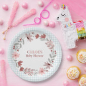 001 Sky Blue Wildflower Bow Frame Gingham Pappteller (Party)