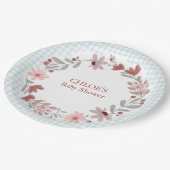 001 Sky Blue Wildflower Bow Frame Gingham Pappteller (Schrägansicht)