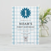 001 Sky Watercolor Check Koala Birthday Invitation Einladung (Stehend Vorderseite)