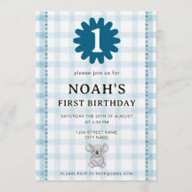 001 Sky Watercolor Check Koala Birthday Invitation
