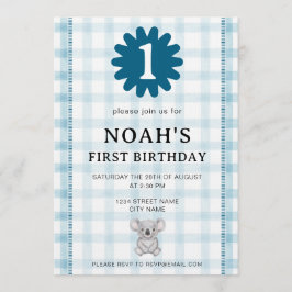 001 Sky Watercolor Check Koala Birthday Invitation Einladung