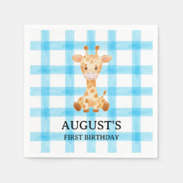 002 Cerulean Blau karierte Giraffe Serviette