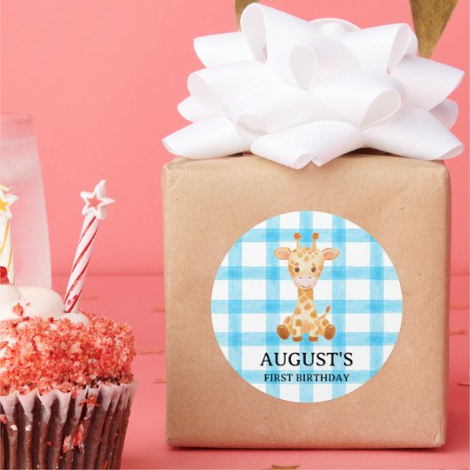 002 Cerulean Blau Karo Giraffe Aufkleber (Party)