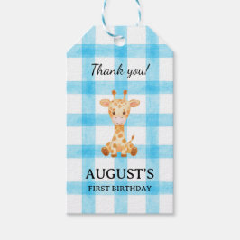 002 Cerulean Blaue Gingham Giraffe-Geschenkanhänge Geschenkanhänger