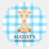 002 Cerulean Blue Check Giraffe Sticker (Vorderseite)