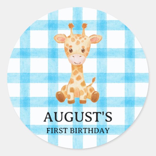 002 Cerulean Blue Check Giraffe Sticker (Vorderseite)