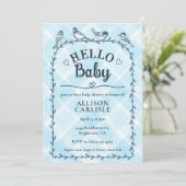 002 Cerulean Watercolor Gingham Birds Baby Shower Einladung (Stehend Vorderseite)