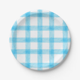002 Cerulean Watercolor Plaid Small Paper Plates Pappteller