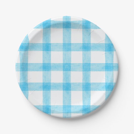 002 Cerulean Watercolor Plaid Small Paper Plates Pappteller (Vorderseite)