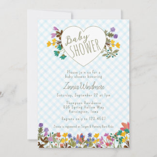 002 Ceruleanblaue Garten Herz Blumen Baby Shower Einladung