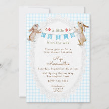 002 Himmelblaues Süßes Häschen Gingham-Baby-Party