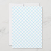 002 Zerblaues Lamm Gingham Baby-Shower Einladung (Rückseite)