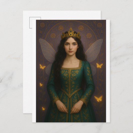 003_A fairy princess in emerald green. Postkarte (Vorne/Hinten)