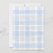 003 Cobalt 020 Fog Sun Plaid Stork Baby Shower Einladung (Rückseite)