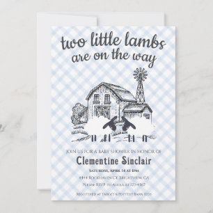003 Kobaltblaues Gingham-Baby-Shower mit kleinen L Einladung