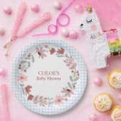 003 Kobaltblaues Wildblumen-Bogen-Frame Gingham Pappteller (Party)