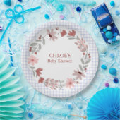 004 Indigo Blau Wildblumen-Bogenrahmen Gingham Pappteller (Party)
