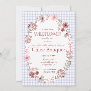 004 Indigo Blau Wildblumen-Schleife Gingham-Baby-P Einladung