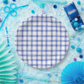 004 Indigo Blaue Aquarell Gingham L Papier Teller (Party)