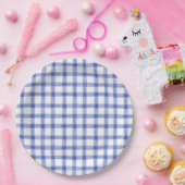 004 Indigo Blaue Aquarell Gingham L Papier Teller (Party)