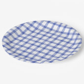 004 Indigo Blaue Aquarell Gingham L Papier Teller (Schrägansicht)