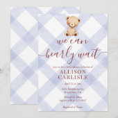 004 Indigo Blue Teddy Bear Gingham Baby Shower Einladung (Vorne/Hinten)