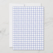 004 Indigo Scroll Gingham Kreuz Taufkerze Einladung (Rückseite)
