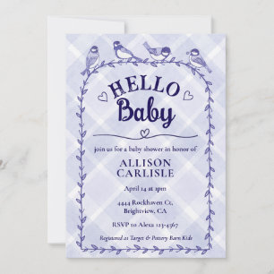 005 Iris Aquarell-Gingham-Vögel Baby Shower Einladung