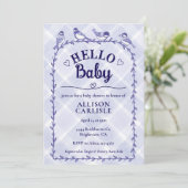 005 Iris Aquarell-Gingham-Vögel Baby Shower Einladung (Stehend Vorderseite)