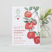 005 Iris Augapfel Gingham-Baby-Party Einladung (Stehend Vorderseite)