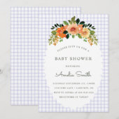 005 Iris Floral Gingham Baby Shower Invitations Einladung (Vorne/Hinten)