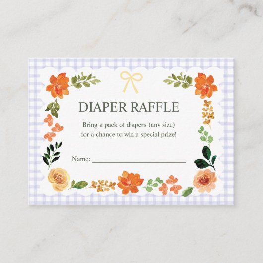 005 Iris Gingham Baby-Shower-Windel-Raffel Begleitkarte (Vorderseite)