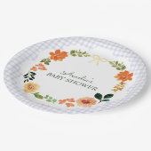 005 Iris Lavendel Blumen Gingham Babyparty Pappteller (Schrägansicht)